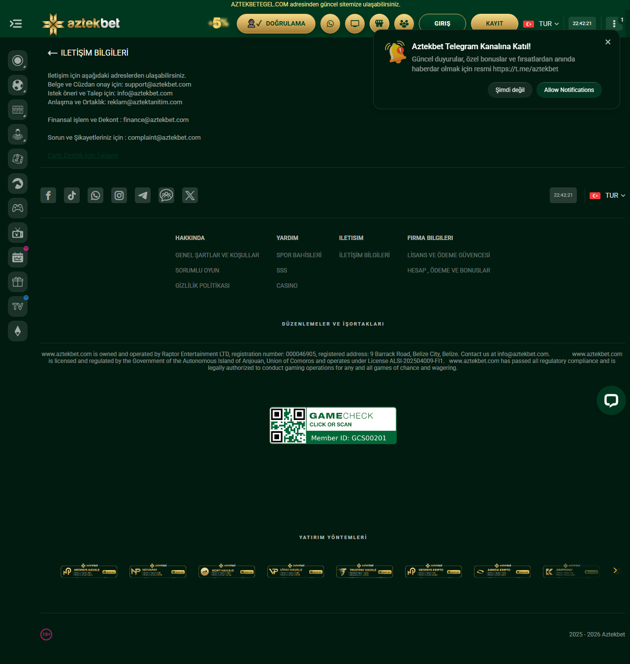 AZTEKBET İletişim